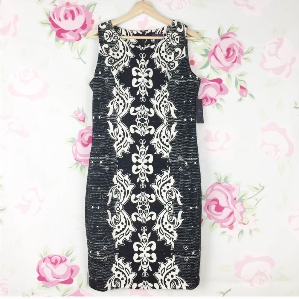 NEW NYDJ Black Cream Damask Printed Dress 10